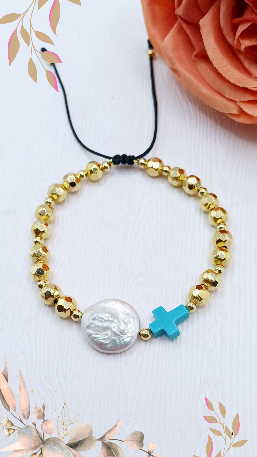 Pulseras Dorada Larimar y Perlas