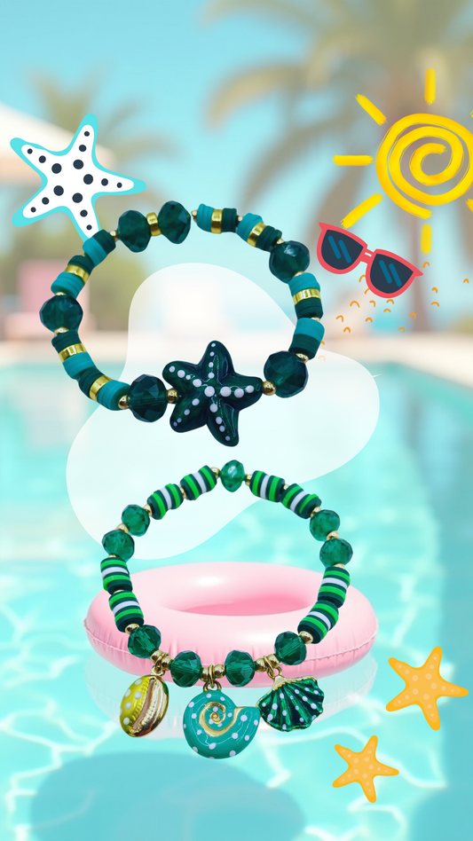 Set de Pulseras Playeras Charms Marinos