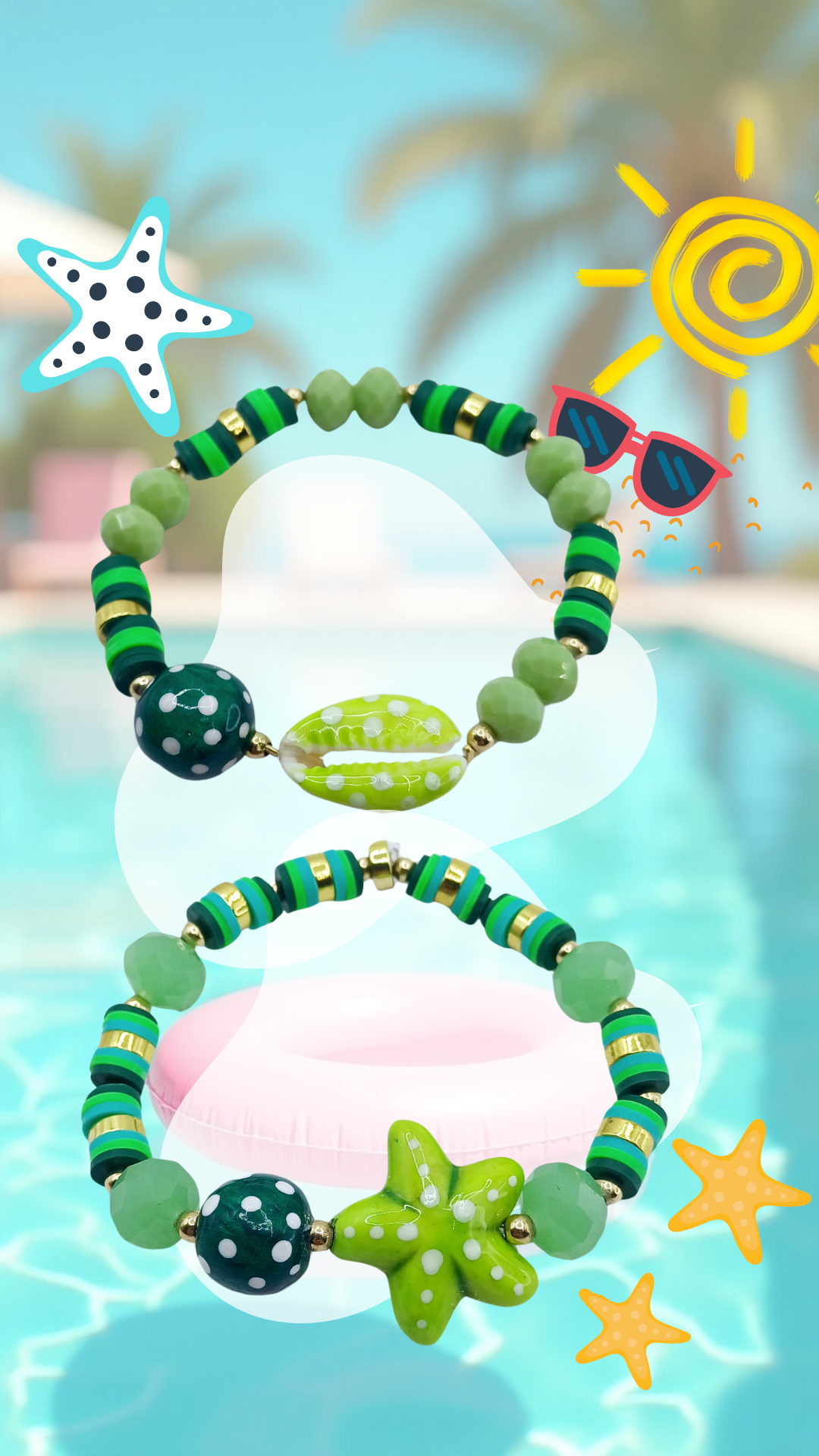 Set de Pulseras Playeras Charms Marinos